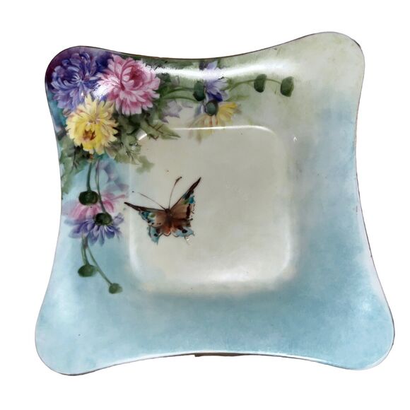 Cacilie butterfly roses Salad Dessert Plate 8 Inch saquare bavarian vintage rare - Picture 2 of 8